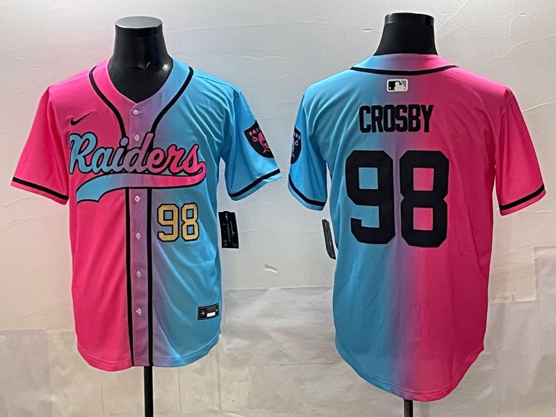 Men 2025 Oakland Raiders 98 Crosby Blue pink Nike Limited NFL Jersey style 004
